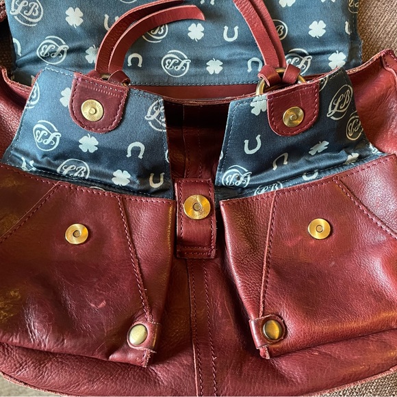 Vintage Lucky Brand Jeans Distressed Leather Flap Shoulder Bag Purse Brown Red - Picture 4 of 11